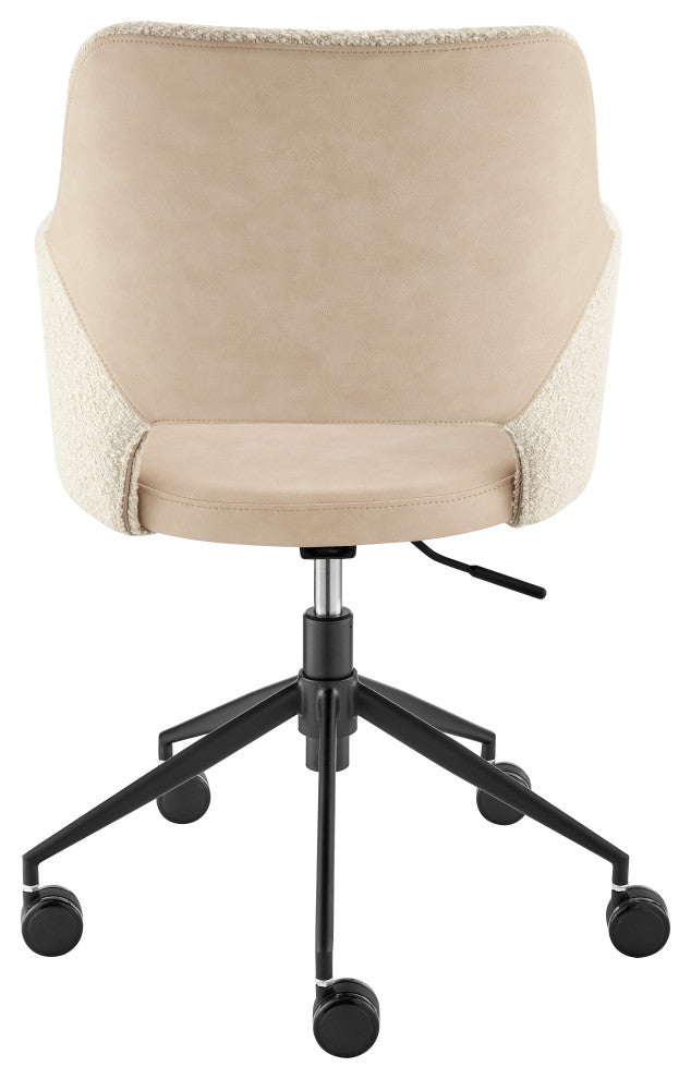 Darcie Office Chair, Ivory Leatherette and Fabric With Black Base
