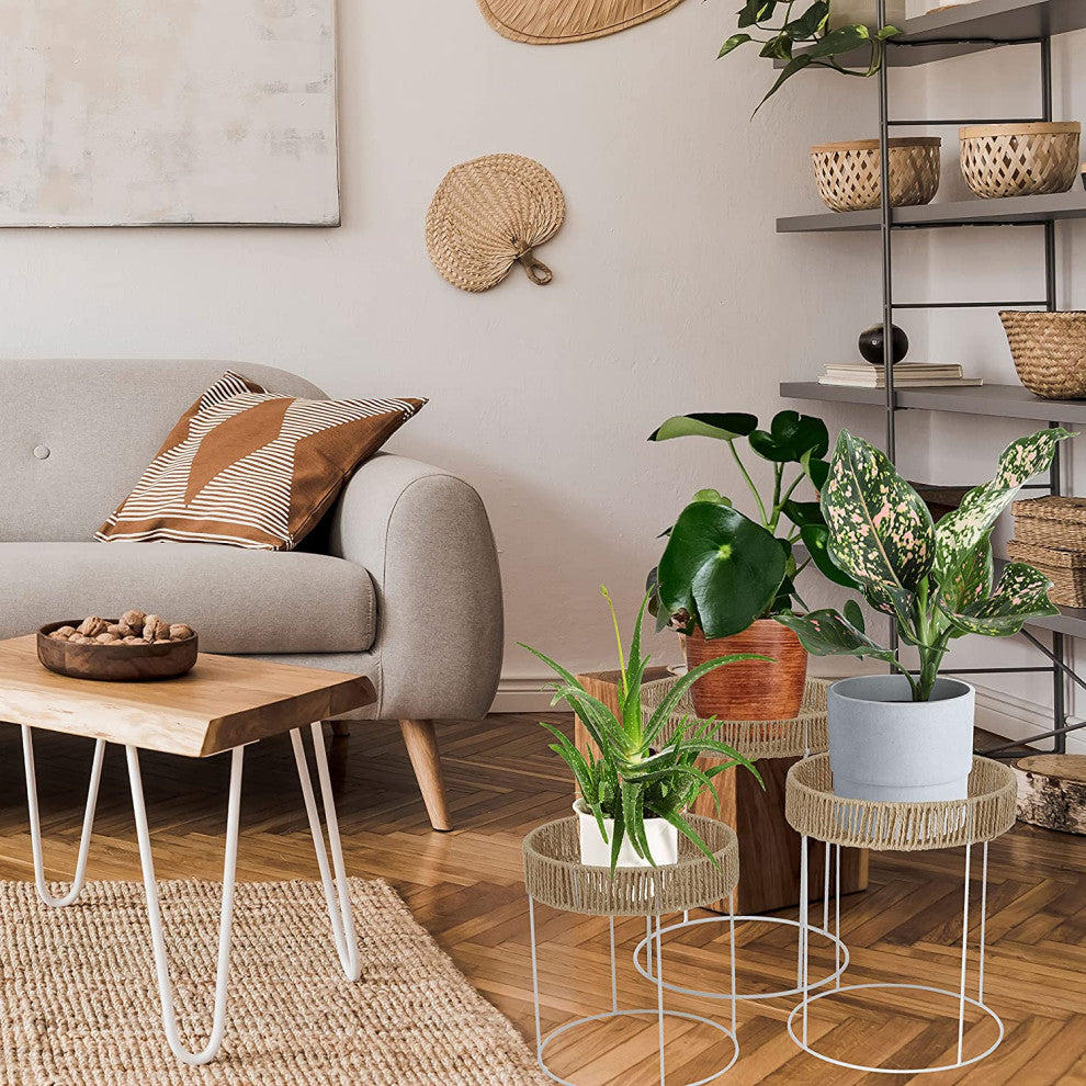 3 Piece Rope Wrap-Top Metal Tables