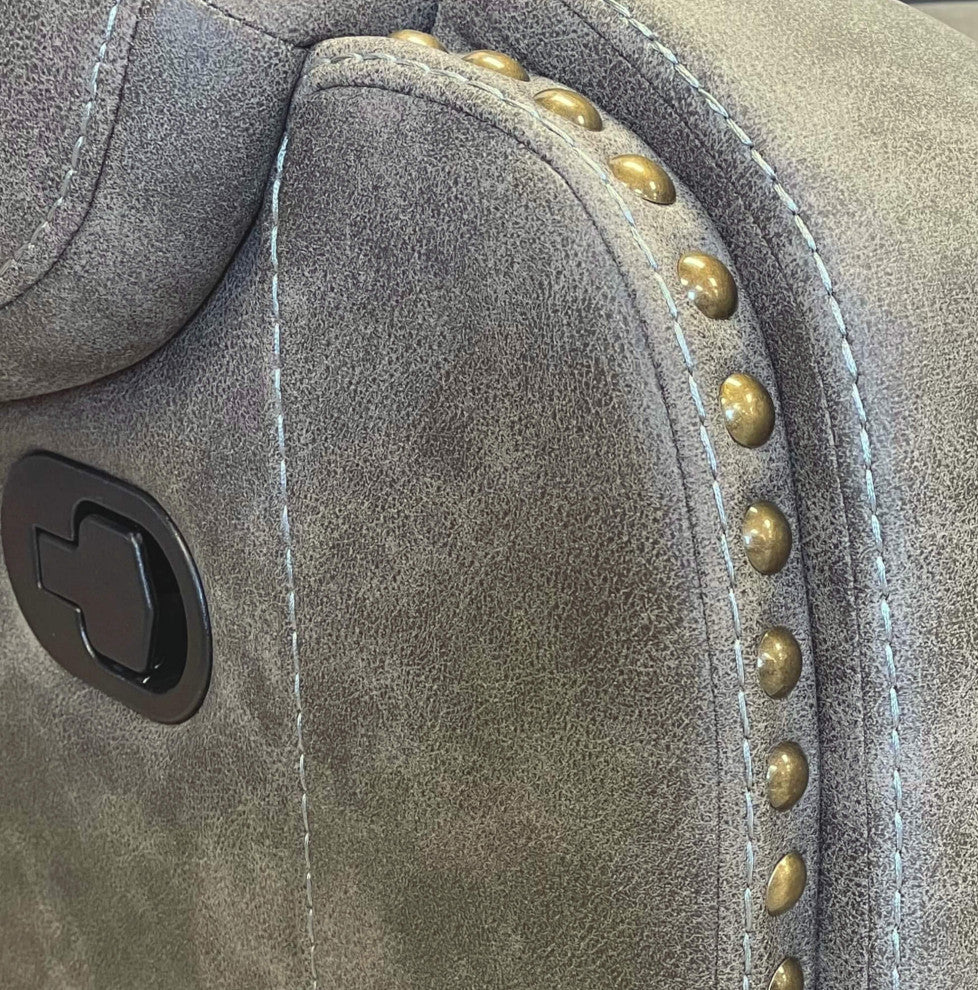 41" Wide Recliner, Reclining Chair, Nailheads, Easy To Clean Gray Fabric