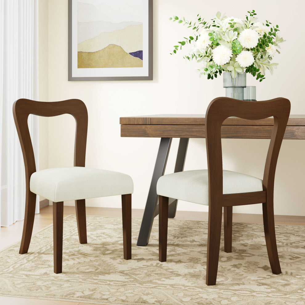GDF Studio Modern Open Back Dining Chair, Set of 2, Walnut/Beige