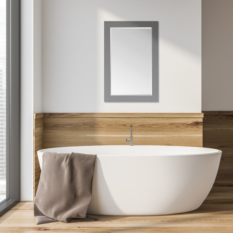 Ivy Rectangular Bathroom Wood Framed Wall Mirror, Gray, 24"