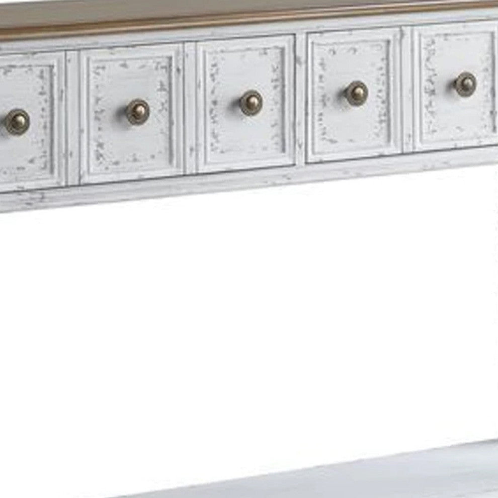 Benzara BM273237 48" 2 Drawer Console Table, Turned Legs, Distressed White