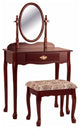 Benzara BM157901 Vanity Table And Stool Set With Oval Mirror, Cherry Brown