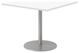 36" Square Pedestal Table - Designer White Top - Silver Base