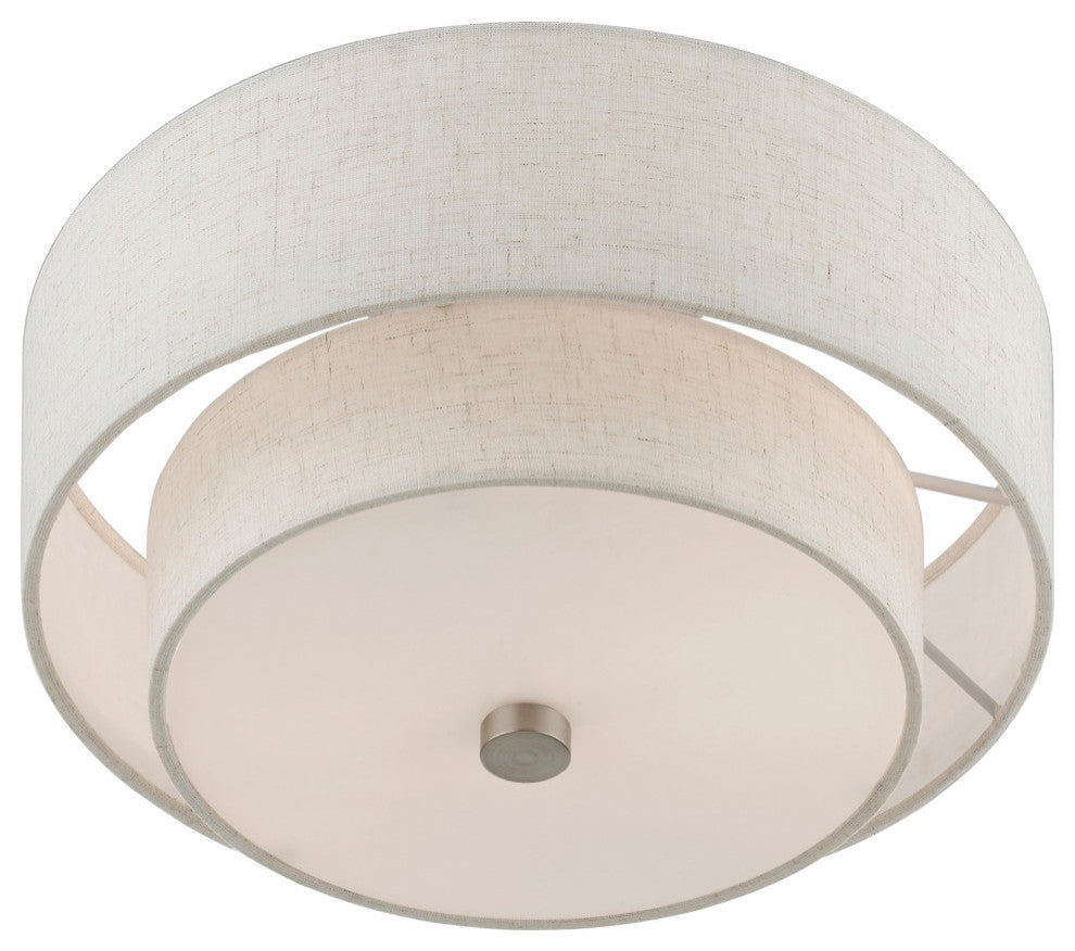 Meridian 2 Light Brushed Nickel Semi-Flush Mount With Oatmeal Shade
