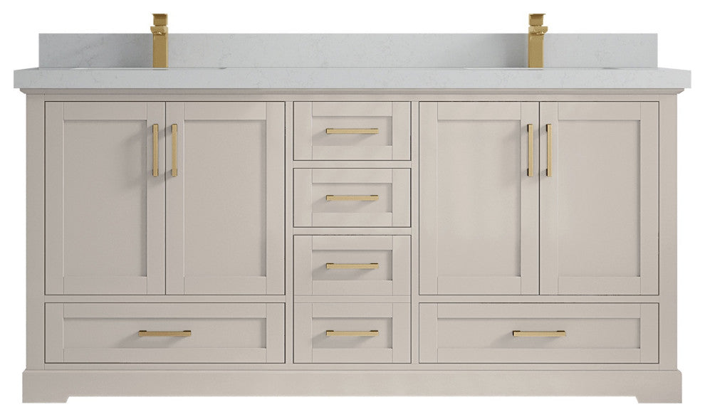 Boston 72" Double Sink Bath Vanity in Fine Grain 2" Carrara Quartz