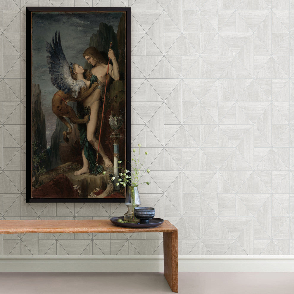 Cheverny Light Grey Geometric Wood Wallpaper Bolt