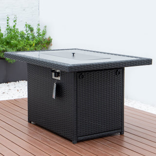 Outdoor Rectangular Fire Pit Table 55,000 BTU Wicker Design, Black