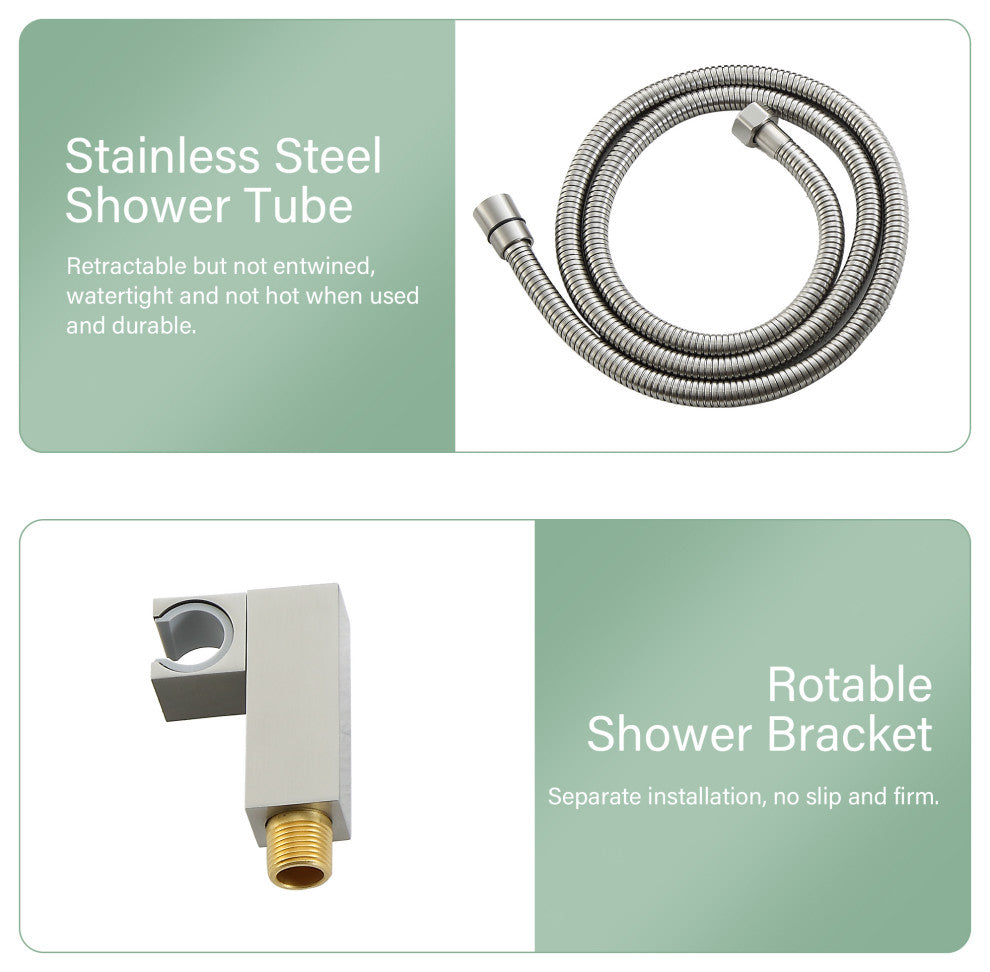 Concealed Ceiling Shower Head With Handheld Shower, Hose and Arm, Brushed Nickel