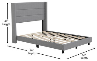 Hollis Upholstered Platform Bed with Wingback Headboard w/Mattress Foundation, Gray, Full