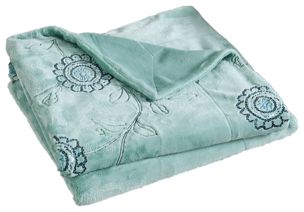 Sequin Embroidered Throw Blanket, Harbor Grey