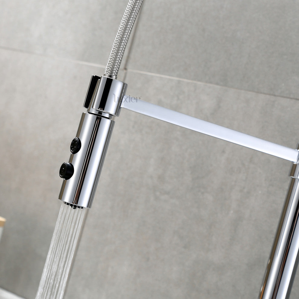 Luxier KTS22-T Single-Handle Pull-Down Sprayer Kitchen Faucet, Chrome