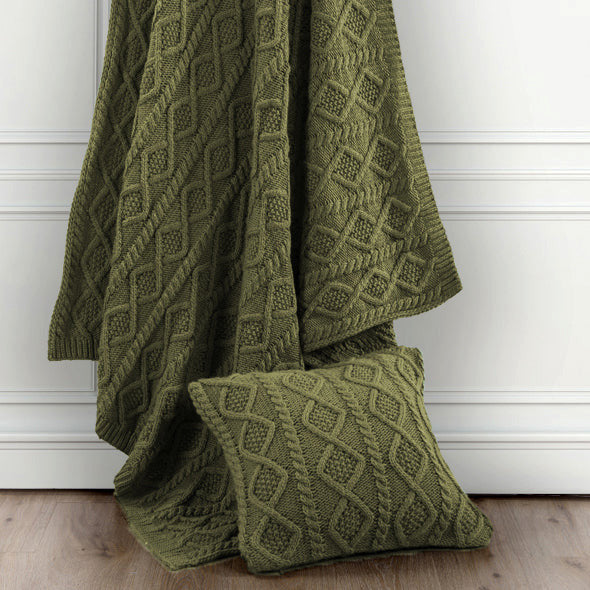 Cable Knit Soft Wool Throw Blanket, 50"x60", Sage