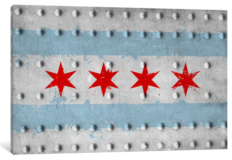 "Chicago City Flag (Riveted Metal)" by iCanvas, Canvas Print, 40x26"