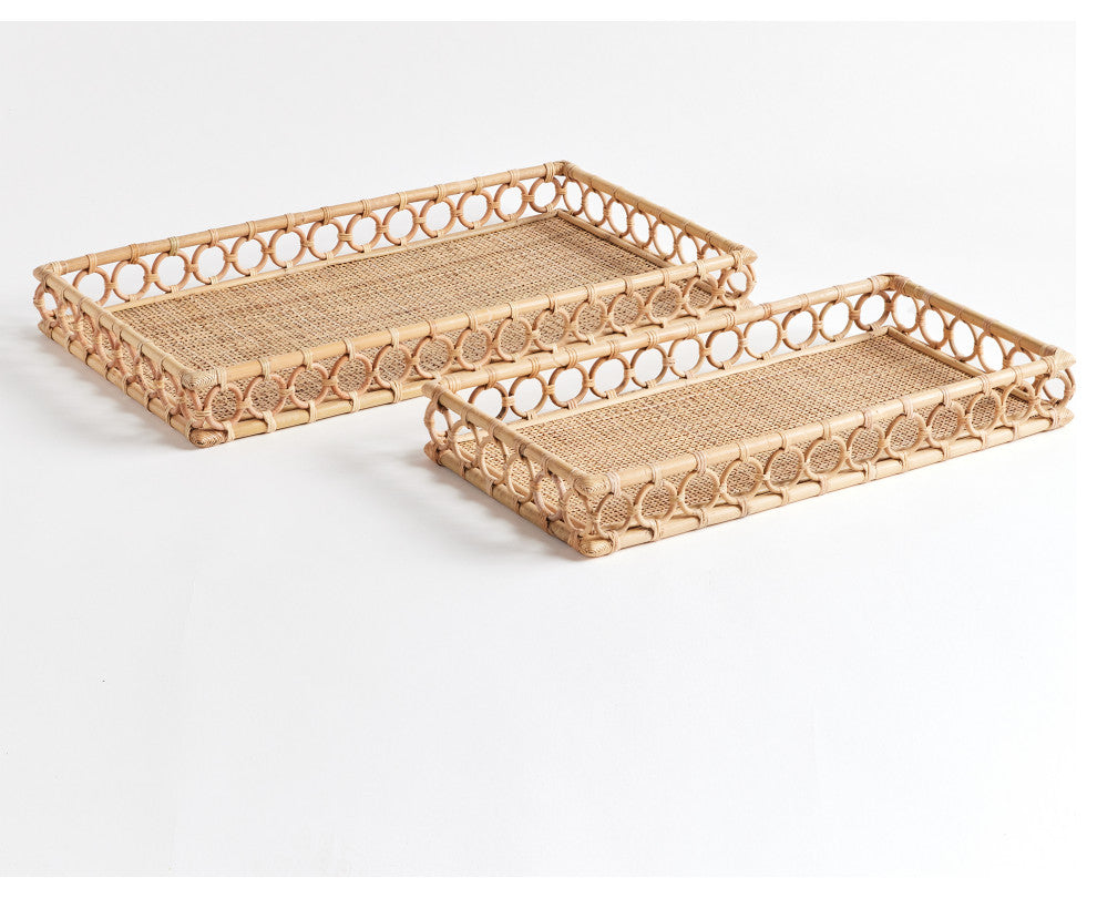 Ninette Rattan Rectangular Trays, Set of 2
