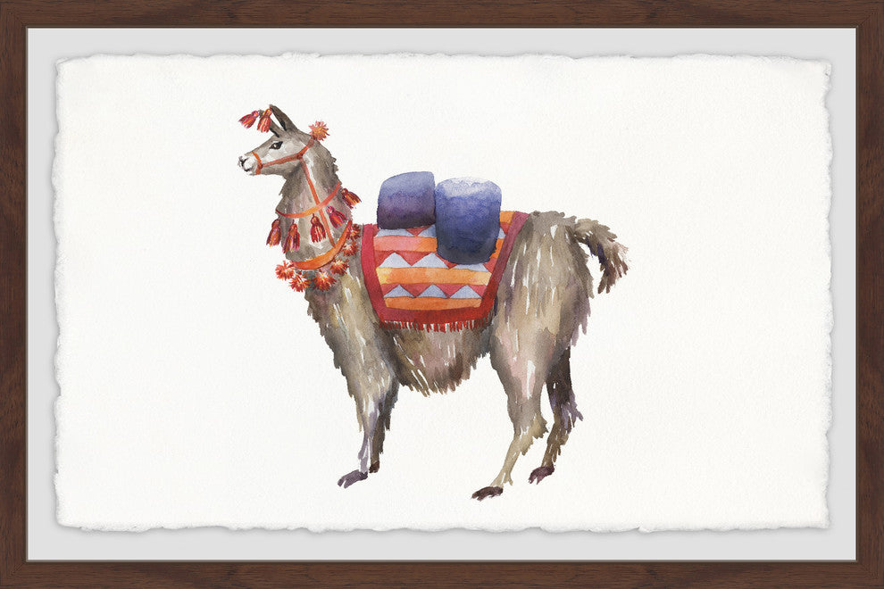 "Pack Llama" Framed Painting Print, 24"x16"