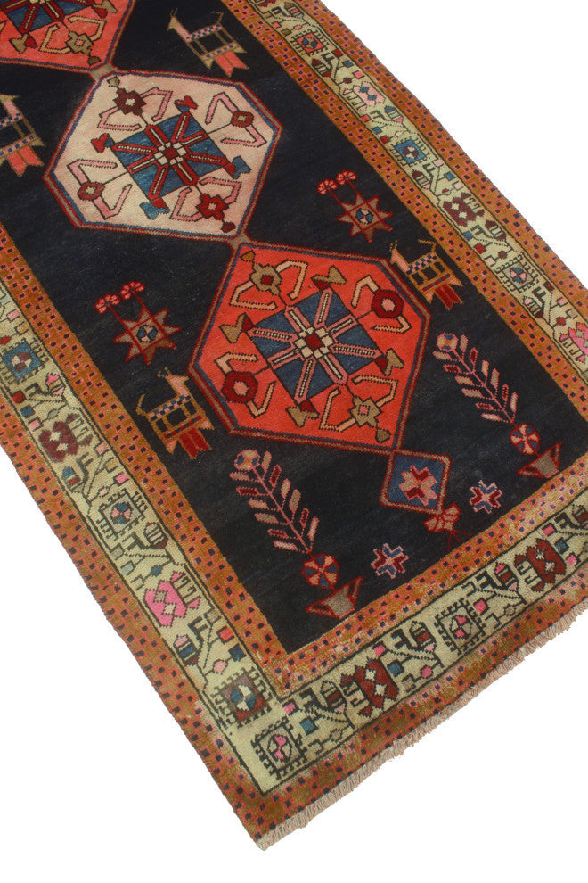 Fine Vintage Distressed Tansholpan Charcoal/Navy Runner, 3'6x10'4