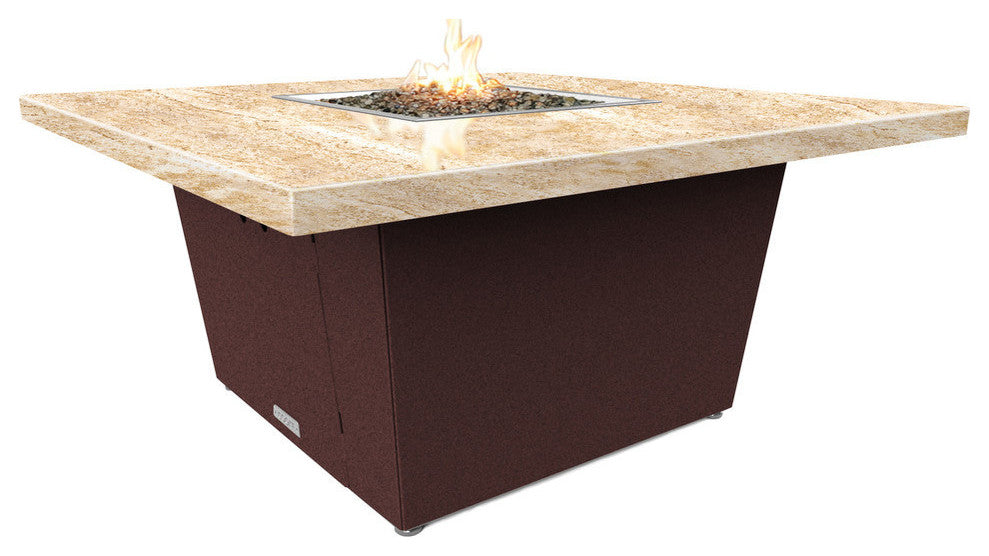 Square Fire Pit Table, 44x44, Chat Height, Propane, So Cal Special Top, Dark Cherry