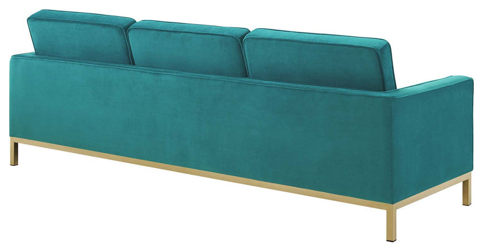 Armchair and Loveseat Sofa Set, Velvet, Gold Teal Blue, Modern, Lounge