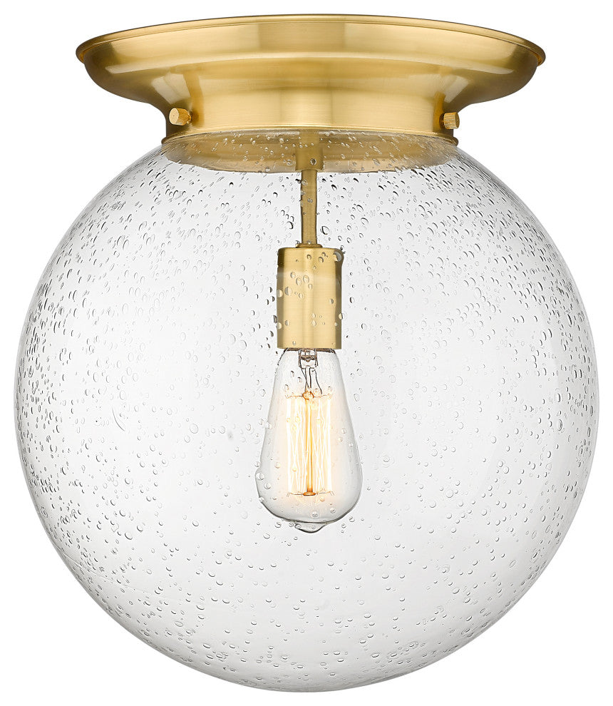 Beacon 1 Light 14" Flush Mount, Satin Gold, Seedy Glass