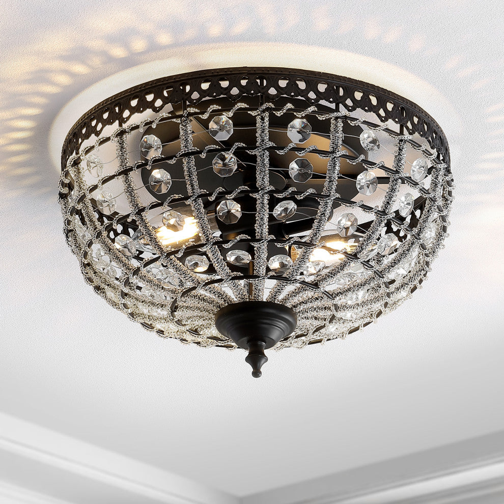 Anita 12" Low-Ceiling Metal and Acrylic LED Flush Mount, Black and Clear