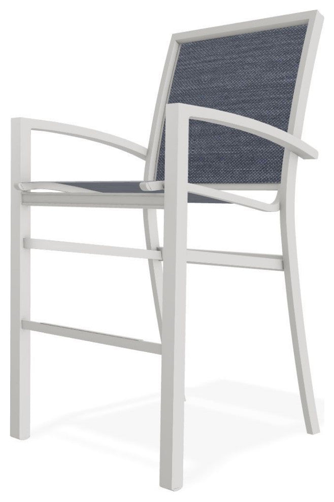 Kendall Sling Bar Height Stackable Outdoor Stool, Augustine Denim/Snow