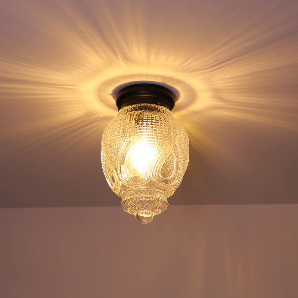 Black Semi Flush Mount Ceiling Light Fixture Farmhouse Glass Close to Ceiling