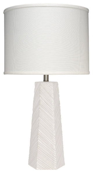 High Rise Table Lamp, Cream Ceramic With Drum Shade, Off White Linen
