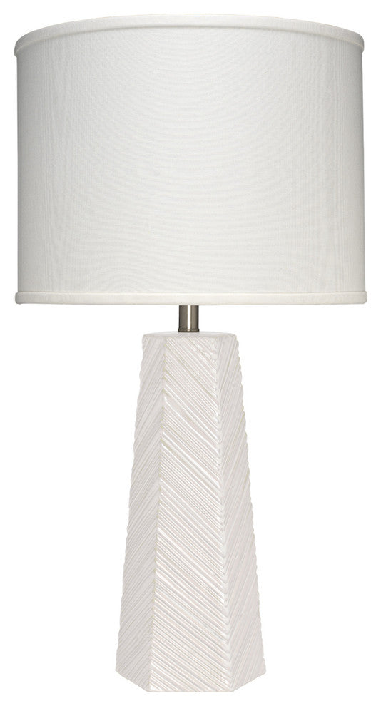 High Rise Table Lamp, Cream Ceramic With Drum Shade, Off White Linen