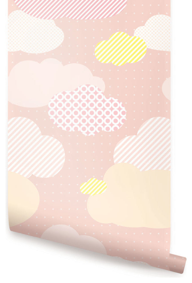 Clouds Peel and Stick Vinyl Wallpaper , Pink, 24"w X 60"h