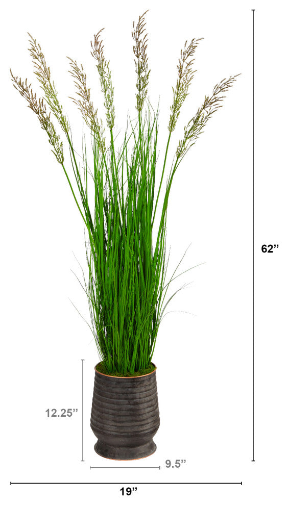 62" Wheat Grass Artificial Plant, Ribbed Metal Planter