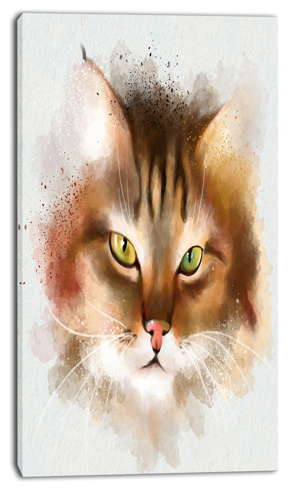 Bold Brown Cat Watercolor Sketch, Large Animal Canvas Artwork, 16"x32"