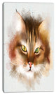 Bold Brown Cat Watercolor Sketch, Large Animal Canvas Artwork, 16"x32"