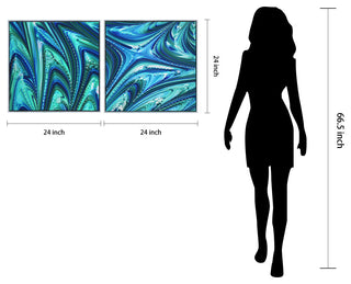 Ocean Waves I & II Crystallus Epoxy Coated Wrapped Framed Blue Canvas Wall Art