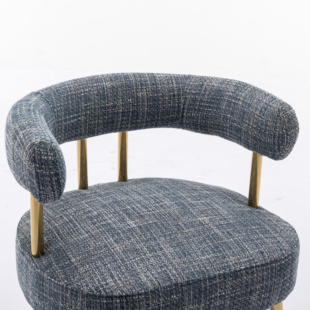 SEYNAR Mid-Century Modern Open-Back Linen Fabric Dining Chair with Gold Legs, Navy