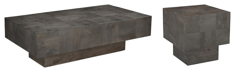 Camilla 2-piece Solid Wood Living Room Table Set, Dark Gray, Rectangular