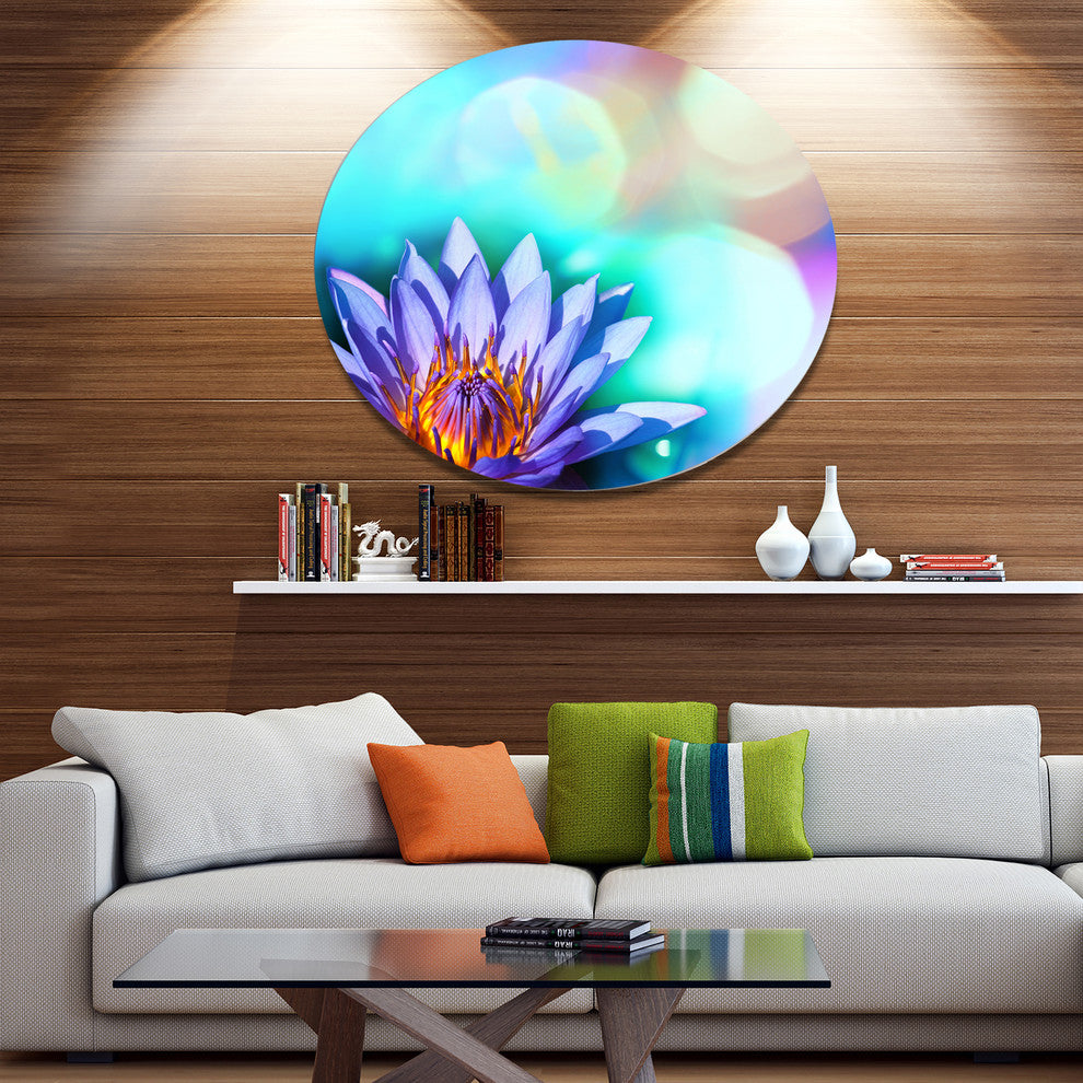 Blossoming Purple Lotus Flower, Floral Disc Metal Wall Art, 11"