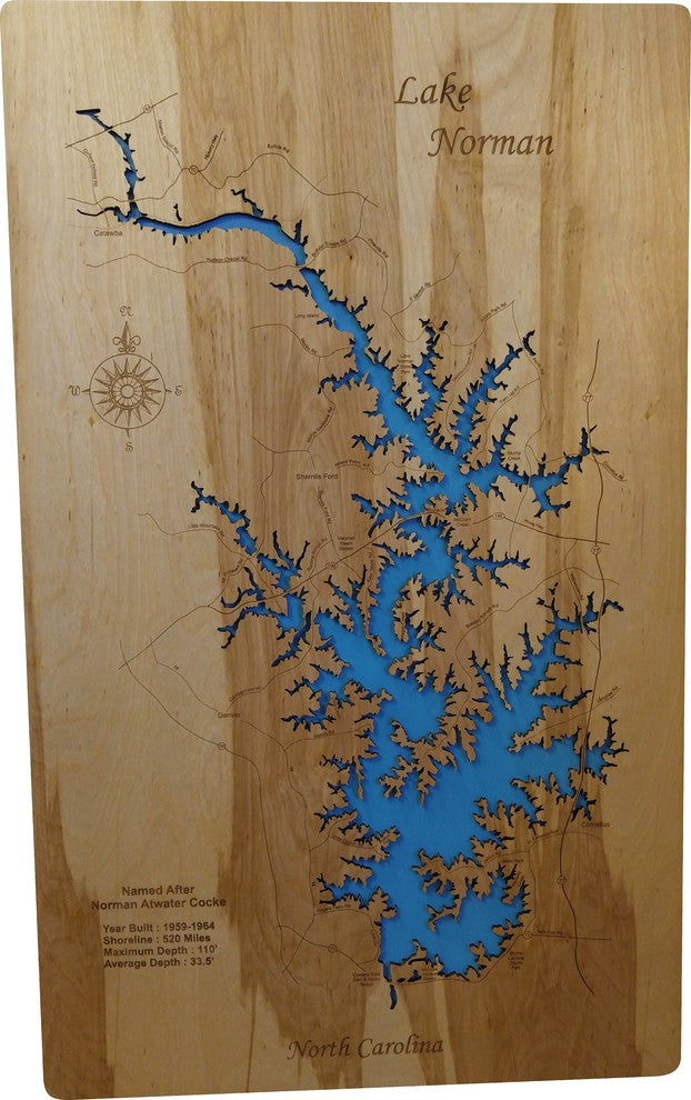 Lake Norman, North Carolina-Wood Lake Map, Large Standout