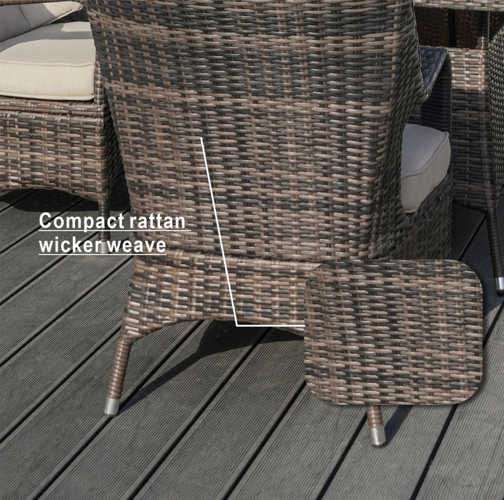 5-Piece Patio Wicker Round Table Dining Set with 4 Cushioned Armchairs