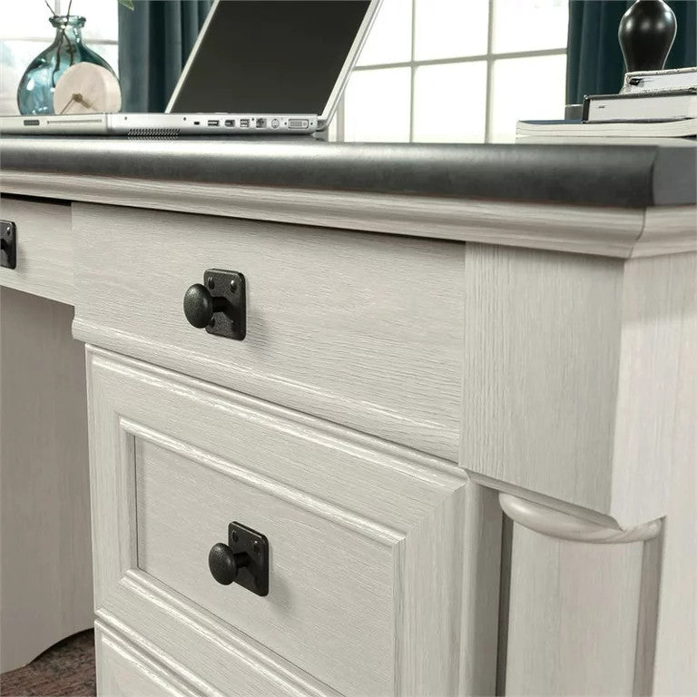 Classic Desk, Multiple Drawers With Round Pull Handles, Glacier Oak/Rosso Slate