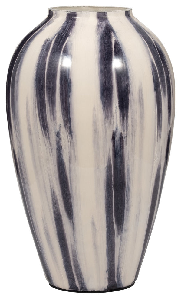 Glass, 20" Striped Vase, Black/White