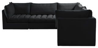 Jacob Velvet Upholstered 5-Piece L-Shaped Modular Sectional, Black