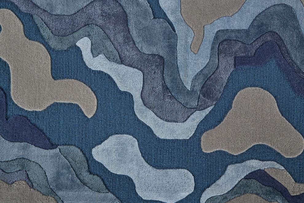 Weave & Wander Arwyn Modern Wool Rug, Gray/Blue, 2'x3'