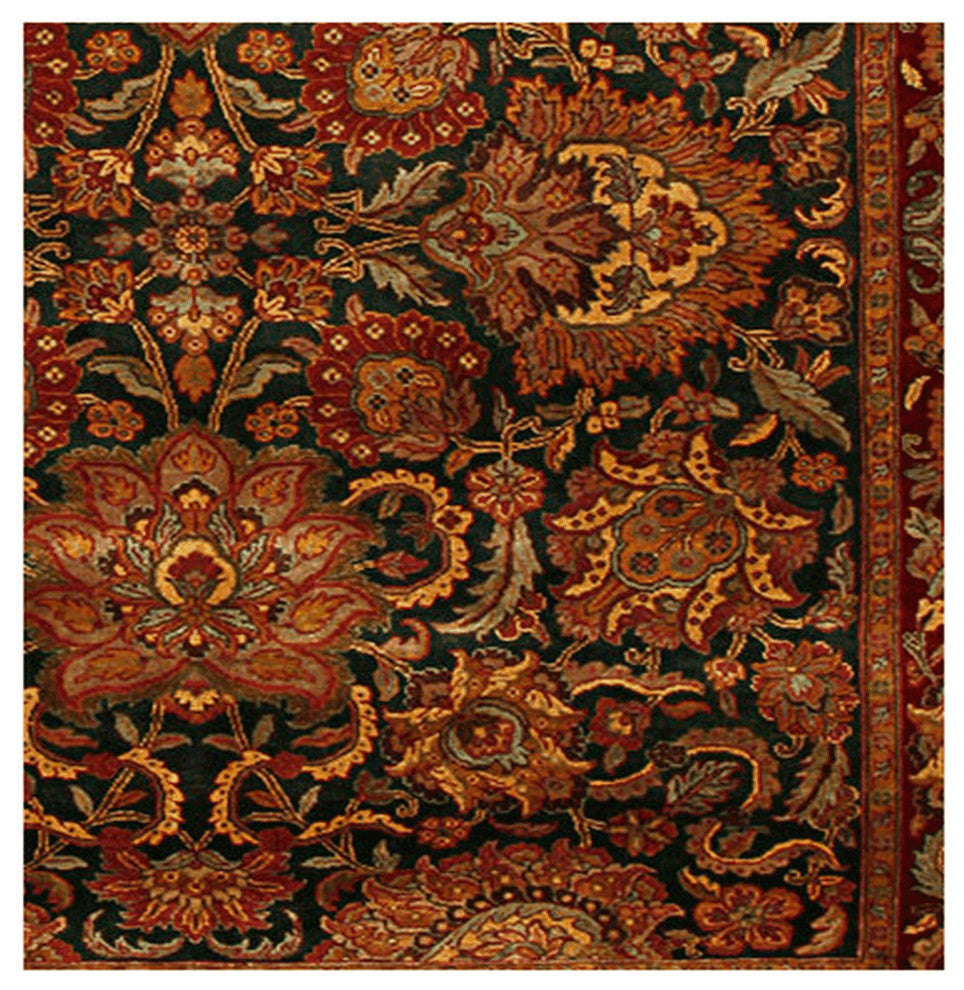Agra Nico Traditional Floral Green Hand Knotted Wool Rug 8'x10'