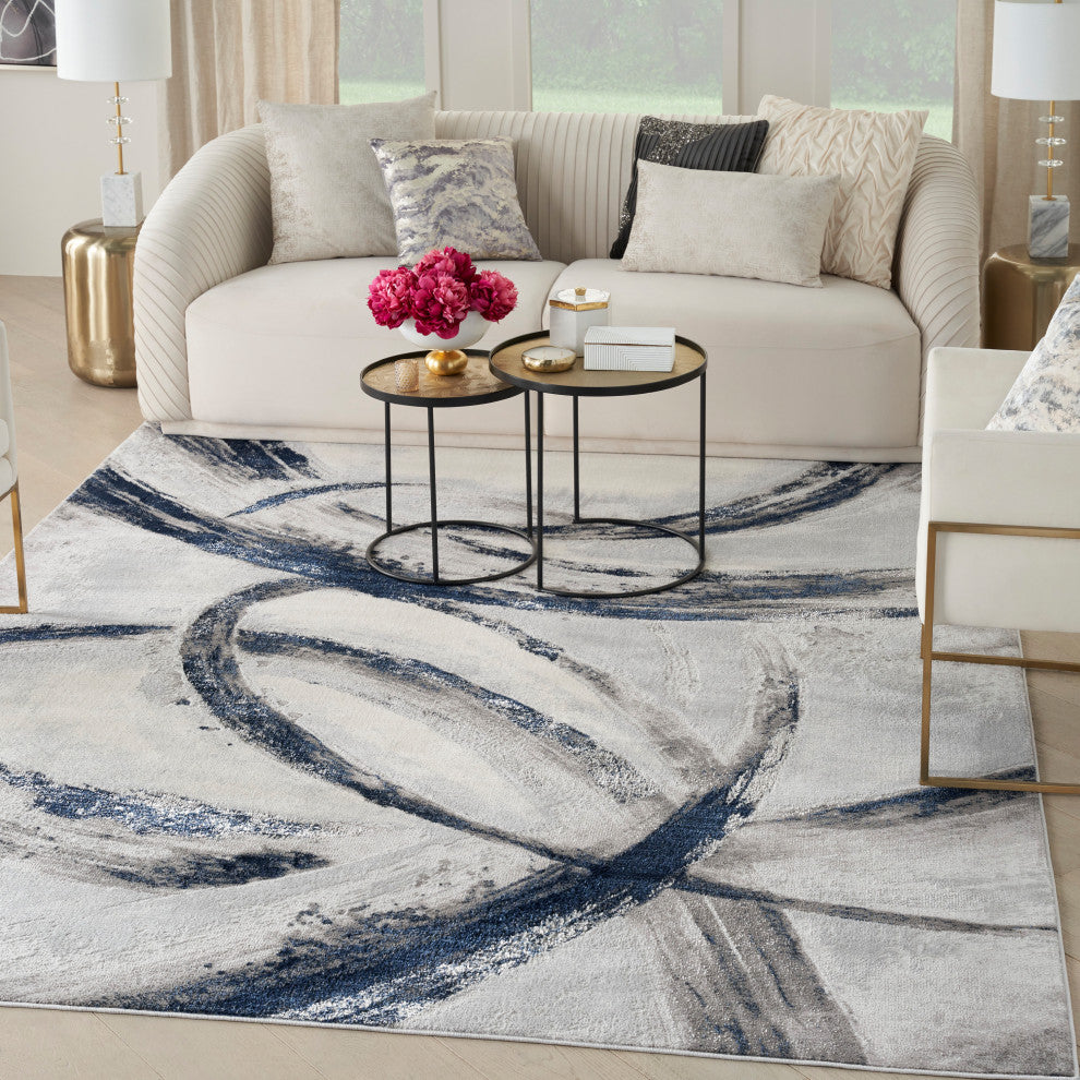 Nourison Splash 9' x 12' Grey Navy Modern Indoor Rug