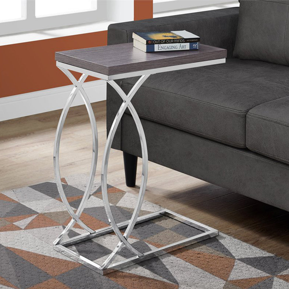 HomeRoots 18.25" x 10.25" x 25" Grey Mdf Laminate Metal Accent Table