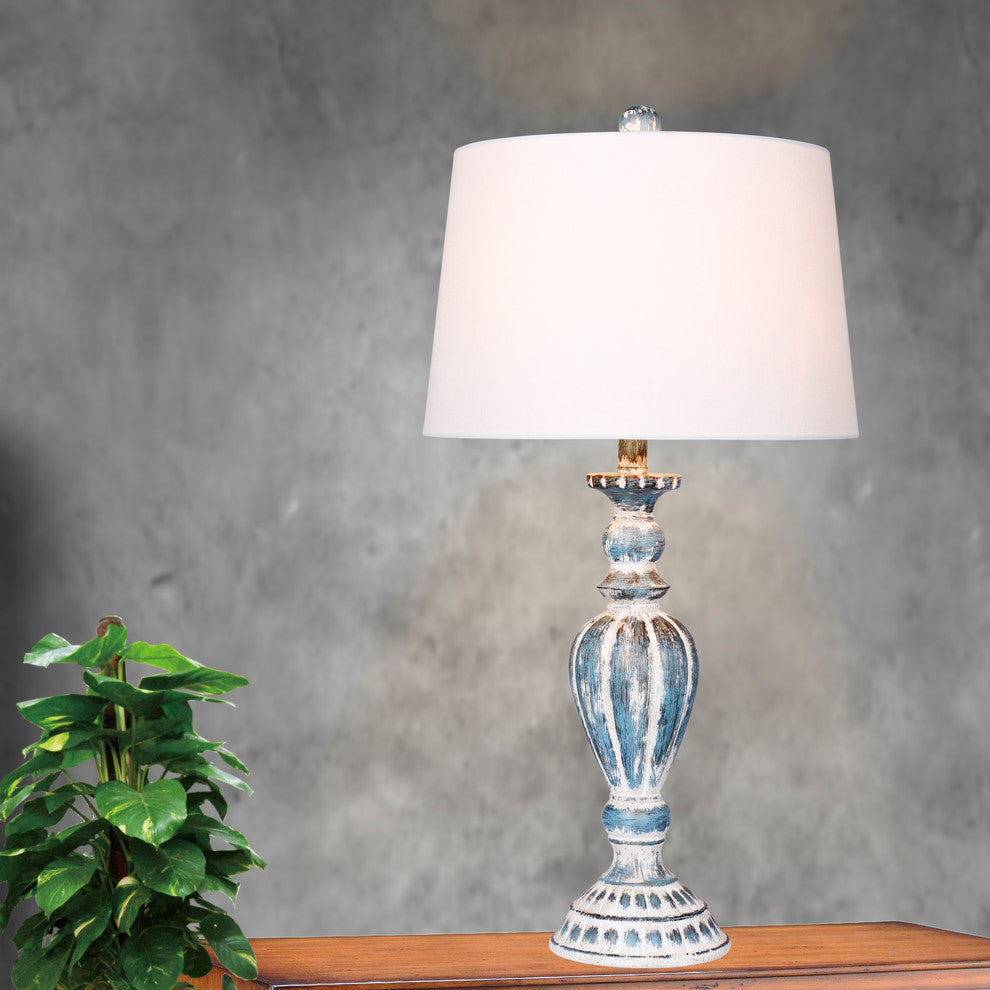 Resin Table Lamp In Cottage, Antique Blue, 29.5"