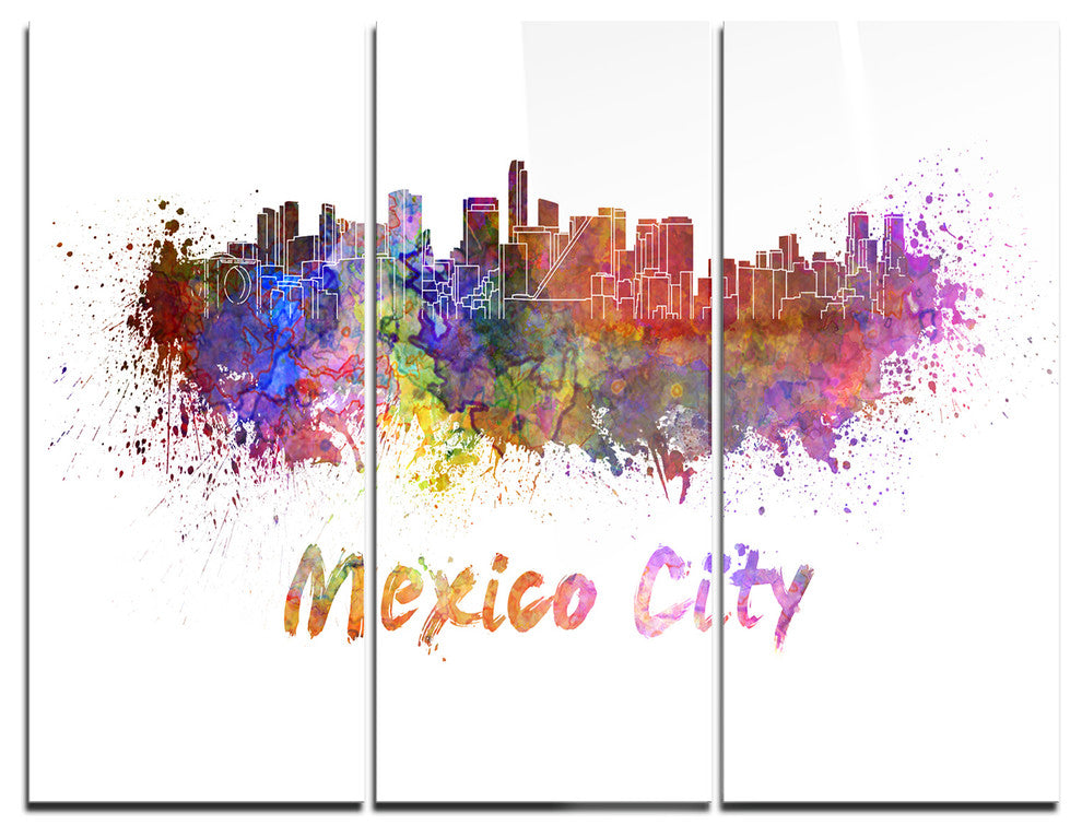 "Mexico City Skyline" Glossy Metal Wall Art, 3 Panels, 36"x28"