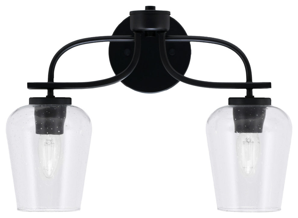 Cavella 2 Light Bath Bar In Matte Black Finish, 5" Clear Bubble Glass