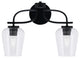 Cavella 2 Light Bath Bar In Matte Black Finish, 5" Clear Bubble Glass